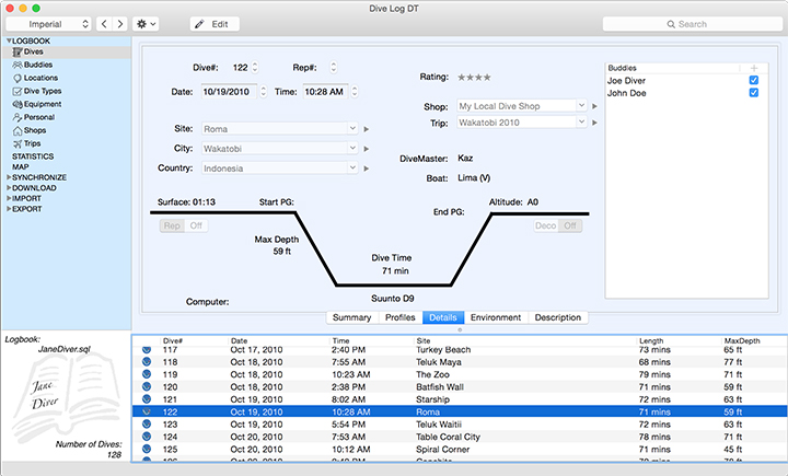 View and Edit the basic details from your dive