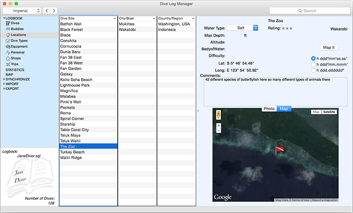 View and Edit the basic details from your dive